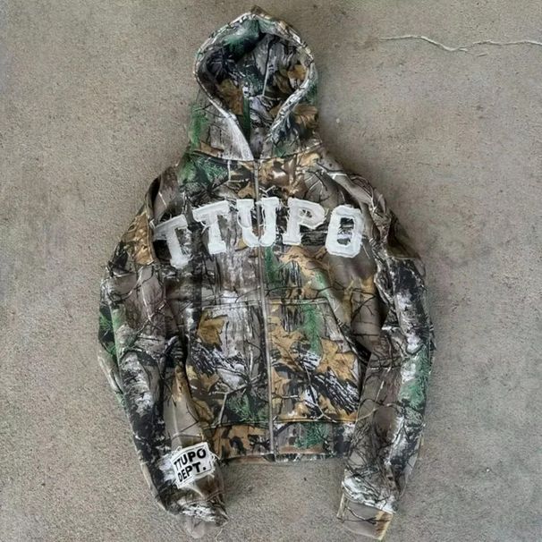Men's Clothing Leaf European And American Trend American Camouflage Cardigan Zipper Jacket Retro High Street Loose Sweatshirt For Men And Women_viptrois.com