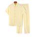 Men's Multi-Color Striped Casual Suit Lightweight Breathable Collared Cardigan & Straight Leg Elastic Waist Trousers Summer Fashion Set_viptrois.com