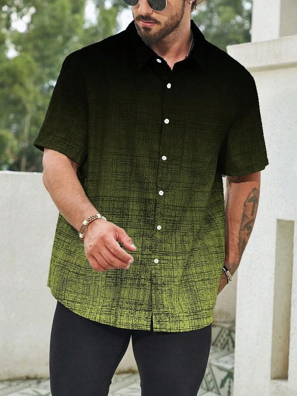 Men's Clothing Short Sleeved Shirt Casual Shirt Four Sided Stretch Light Changing Printed Shirt_viptrois.com
