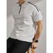 Men's Classic Colorblock Striped Polo Shirt | Semi-Zipper Collar & Embroidered Detail | Lightweight Summer Knit For Relaxed Fit_viptrois.com