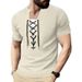 Men's New Summer T-shirt Casual Lace-up Design Waffle Cardigan Loose Short-sleeved Tops_viptrois.com