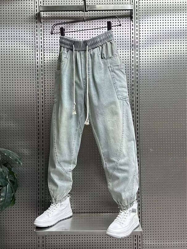 Jeans For Men At End Of The Year, Spring And Autumn, Thin Style, Multiple Pockets, Loose Leg Pants, Youth Washed Nine_viptrois.com