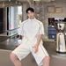 Summer High-End Cool Casual Sports Suit For Men Korean Style Loose Half-Zip T-Shirt Niche Shorts Two-Piece Set_viptrois.com