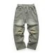LKTM Men's Wear # American Style Distressed Yellow Mud Blue Ripped Jeans Men's High Street Trendy Brand Loose Casual Be1_viptrois.com