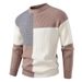 Men's Fashion Knit Sweater With Color Block Design, Round Neck, Long Sleeve, Loose Fit, Thick Warm Pullover For Casual Wear_viptrois.com