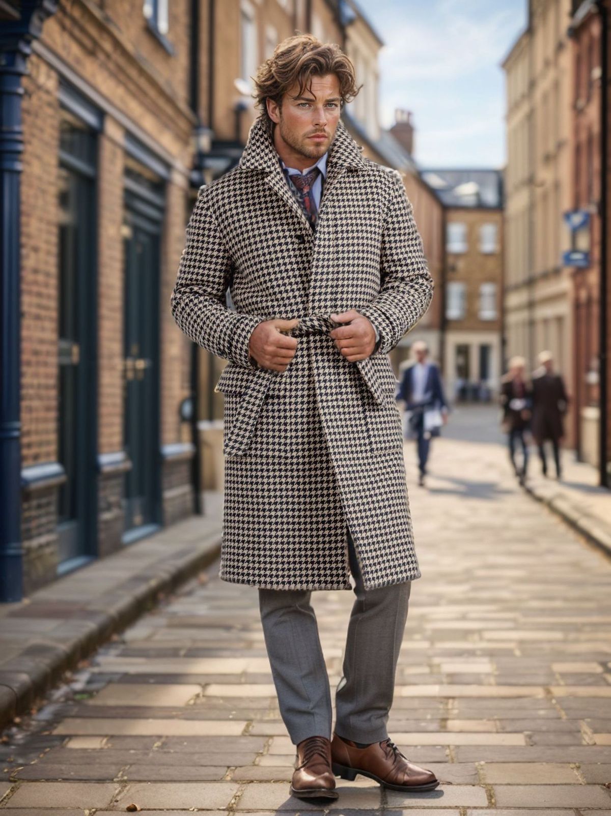 Men's Clothing woolen coat fashion trend mid length woolen twill plaid coat_viptrois.com