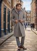 Men's Clothing woolen coat fashion trend mid length woolen twill plaid coat_viptrois.com