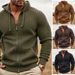 Men's Waffle-Knit Zip-Up Hoodie - Heavyweight Vintage Contrast Collar Streetwear Sweatshirt_viptrois.com