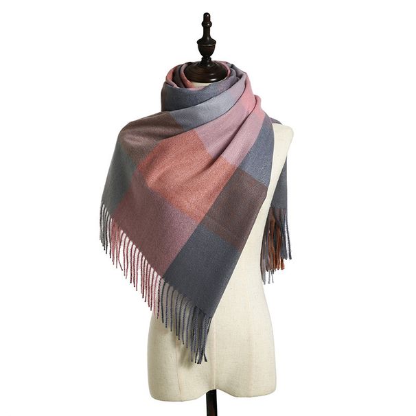 Imitation Cashmere Plaid Scarf For Women - Thickened Warm Winter Shawl With Tassels (Cold-Proof, Autumn/Winter Fashion)_viptrois.com