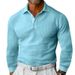 Men's Clothing Waffle Lapel Button Long Sleeve Polo Shirt Holiday Casual T Shirt_viptrois.com