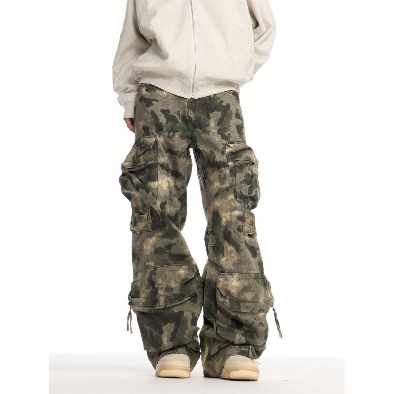 Men's Loose Fitting Cargo Pants Heavy Camouflage Long Trousers With Multi Pocket Design Retro Style For Spring Autumn_viptrois.com