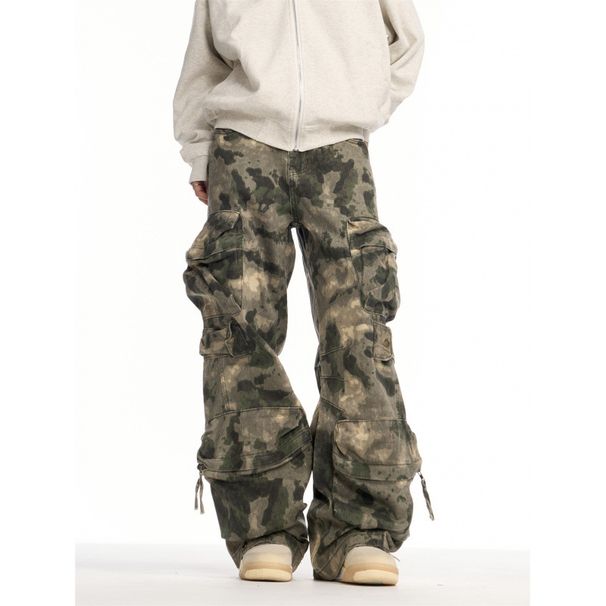 Men's Loose Fitting Cargo Pants Heavy Camouflage Long Trousers With Multi Pocket Design Retro Style For Spring Autumn_viptrois.com