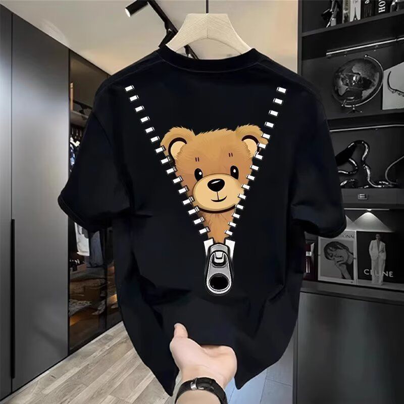 Men's Fashion Trendy Cool All Match Round Neck Short Sleeved T Shirt Top Loose Tiger Foreign Style Cross Border_viptrois.com