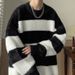 Sweater Men's Autumn And Winter American Retro New Contrasting Stripes Trend Solid Color Couple Bottoming Shirt_viptrois.com
