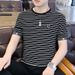 Striped Short-sleeved T-shirt Men's Summer Thin Korean-style Fashionable Slim-fit T-shirt Ice Silk Round Neck Breathable Half-sleeved Clothes_viptrois.com