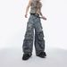 Men's Clothing Destroy Contradictions, Distressed Multi Pocket Design Jeans, Hand Painted Ripped Loose Straight Pants_viptrois.com