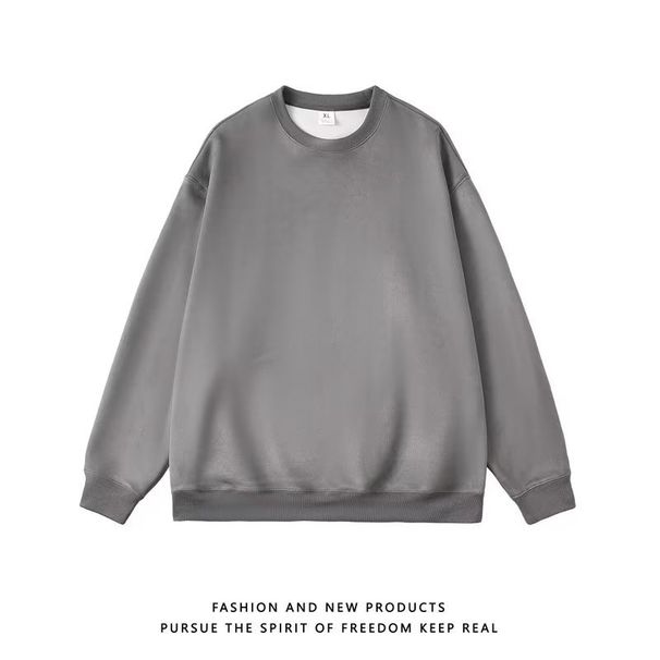 Suede Spring And Autumn New Sweater Men's American Retro Fashion Solid Color Crew Neck Long Sleeve Top Men's Youth Bottom Shirt_viptrois.com