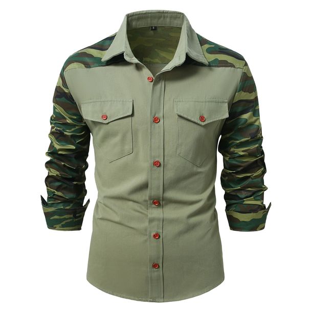 Men's Clothing Style Foreign Trade Cross Border New Men's Military Outdoor Camouflage Long Sleeved Shirt Color Matching Casual Workwear Shirt Men_viptrois.com