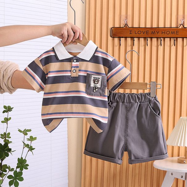 Boys' Dress 2025 Summer New Style Children's Baby Fashion Western Polo Shirt Short Sleeve Two Piece Set Trendy_viptrois.com
