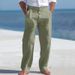 Men's Clothing Cotton And Linen Pants Button Decoration Drawstring Summer Beach Pants Straight Solid Color Comfortable Breathable Trousers_viptrois.com