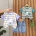 Male Baby 2025 New Cute Casual Stripe Thin Summer For Infants And Children Cool Handsome Dog Short Sleeve Set_viptrois.com