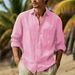 Herren-Hemden Aus Baumwolle Und Leinen, Umlegekragen, Solides Hawaii-Hemd, Leicht, Atmungsaktiv, Weißes Hemd, Lässig, Große Größe, Streetwear_viptrois.com