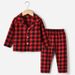 kid's clothing Children's spring and autumn lapel single-breasted plaid long-sleeved pajamas set_viptrois.com