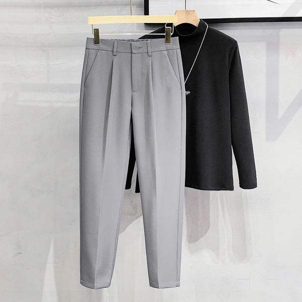 Men's Clothing Thin Ice Silk Men's Nine Point Suit Trousers Light Luxury Loose Straight Solid Color Casual Trousers British Drape Suit Trousers_viptrois.com