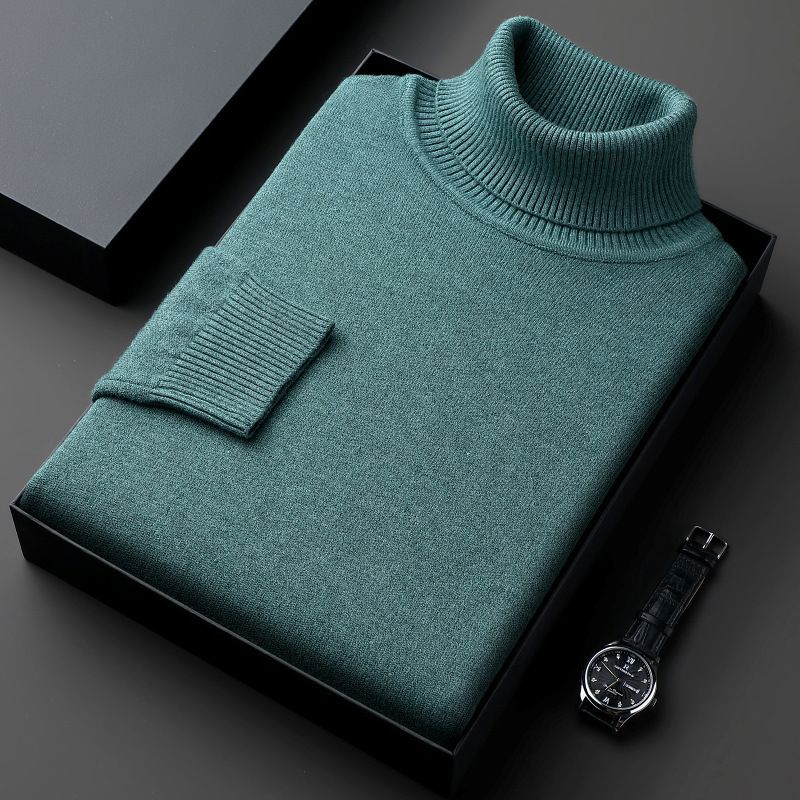 Men's Winter High Neck Sweater, Thick Knit Pullover, Loose Fit Casual Solid Color Top, Warm Comfortable & Stylish_viptrois.com
