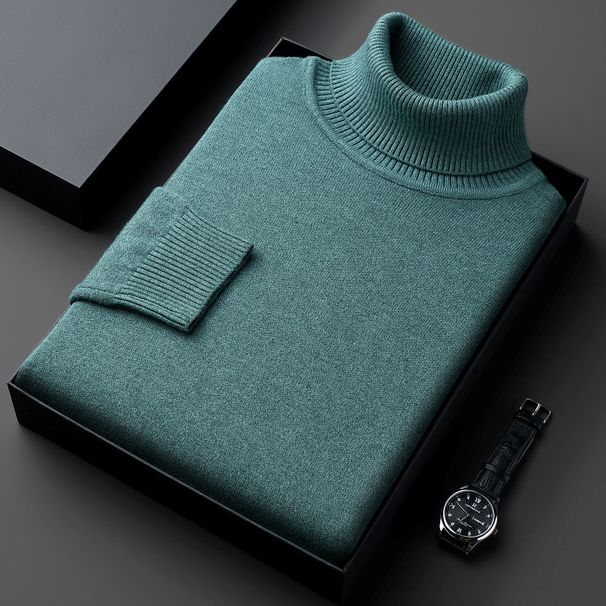 Men's Winter High Neck Sweater, Thick Knit Pullover, Loose Fit Casual Solid Color Top, Warm Comfortable & Stylish_viptrois.com