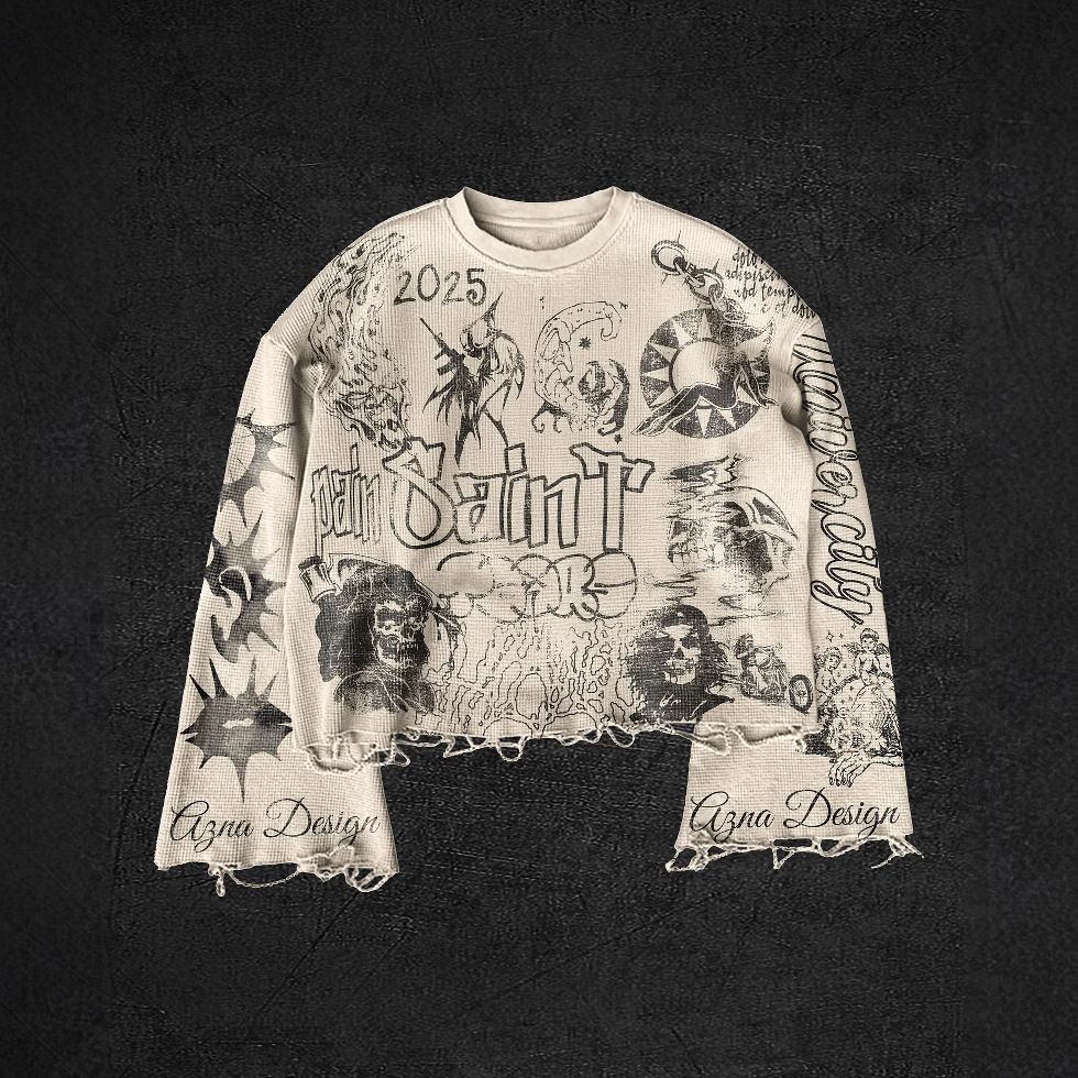 Gothic Streetwear Hoodie Women's Oversized Long Sleeve T-Shirt, Dark Aesthetic Digital Print Polyester Top With Retro Hip-Hop Vibes (White, S-XL)_viptrois.com