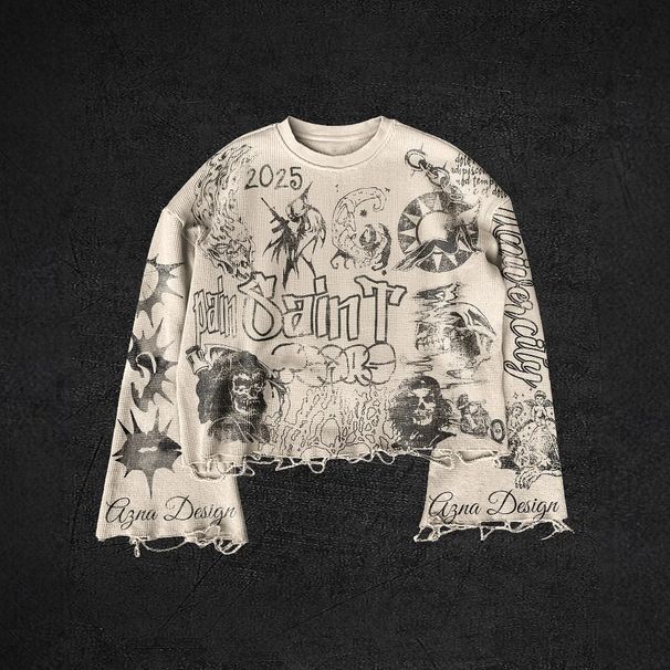 Gothic Streetwear Hoodie Women's Oversized Long Sleeve T-Shirt, Dark Aesthetic Digital Print Polyester Top With Retro Hip-Hop Vibes (White, S-XL)_viptrois.com