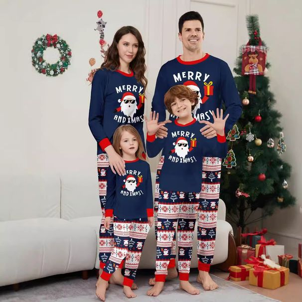 Christmas Santa Claus Snowflake letters Christmas Family suit printed homewear pajamas_viptrois.com