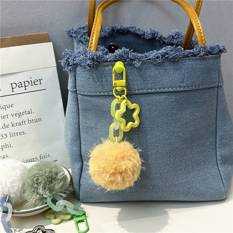 Bag Charm Creative Cute Fur Ball Flower Keychain Small Fresh Colorful Candy Ball Plush Bag Pendant Earphone Cover Accessories_viptrois.com