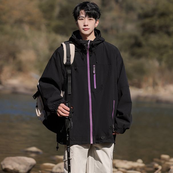 Men's Clothing Trendy Mountain Outdoor Waterproof Sports Jacket Loose Versatile Hooded Couple Tops_viptrois.com