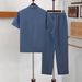 Men's Short Sleeve Shirt And Pants Set, Solid Color With Minimalist Letter Print, Comfortable Casual Outfit_viptrois.com