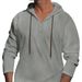 Men's Linen-Blend Hooded T-Shirt – Lightweight Long Sleeve Pullover With V-Neck, Casual Streetwear Essential (White/Black/Blue/Grey)_viptrois.com