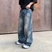 Men's Clothing Summer Street Retro Washed Knife Cut Ripped Jeans Unisex High Street Flared Slimming Floor Mopping Pants_viptrois.com