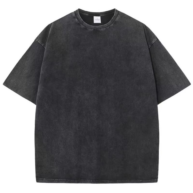 Retro Heavyweight Solid Color Short Sleeve T-Shirt Unisex Summer Street Fashion Washed Vintage Basic Popular Men's Top_viptrois.com