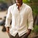 Men's Button Down Shirt Long Sleeved Solid Color Stand Collar Available_viptrois.com