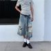 Men's Clothing Retro Hole Wide Leg Jeans For Men And Women Summer Washed Distressed High Waist Loose Straight Leg Seven Point Jeans_viptrois.com