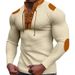 Unbeatable Quality Autumn New Men's Waffle Color Blocked V-neck Top With Tie, Casual Long Sleeved Base T-shirt_viptrois.com