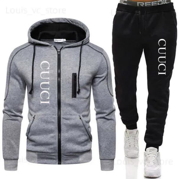Men's Tracksuits 2023 Fashion Brand Men's Suit Autumn New Zipper Cardigan Jacket+Sweatpants Stripe Running Fitness_viptrois.com