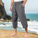 Men's Cotton Linen Pants Summer Casual Beach Trousers With Drawstring Waist Elastic Comfortable Breathable Straight Leg Lounge Pants_viptrois.com