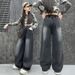 Children's Pants Girls Jeans Children's Fashionable Pants Middle And Large Children Girls All Match Straight Pants Trendy Foreign Trade_viptrois.com