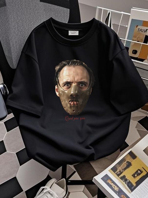 Hannibal Lecter Tshirt, Quid Pro Quo Tee, Halloween Costume Slightly Casual Designer Clothes Top For Everyday Wear Breathable Streetwear Stylish_viptrois.com