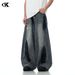 Men's Clothing High Street Graffiti Jeans Ripped Design Loose Wide Leg Lantern Trousers_viptrois.com