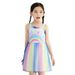 Dopamine Summer Children's Swimsuit Girls Gradient Rainbow Princess Style Swim Skirt Beach Vacation Cute Swimsuit Dress_viptrois.com