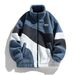 Men's Clothing Fashionable Stand Up Collar Long Sleeved Trendy Stand Collar Long Sleeve Zip-Up Color Block Lambswool Jacket Cozy Winter Outerwear_viptrois.com