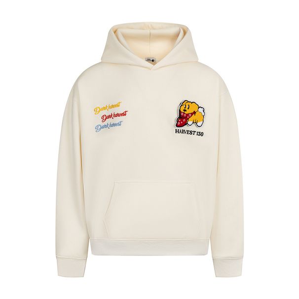 Cute Puppy Cartoon Patch Embroidery Loose Men's Autumn Winter High Street Trendy Brand Hooded Pullover Sweatshirt_viptrois.com